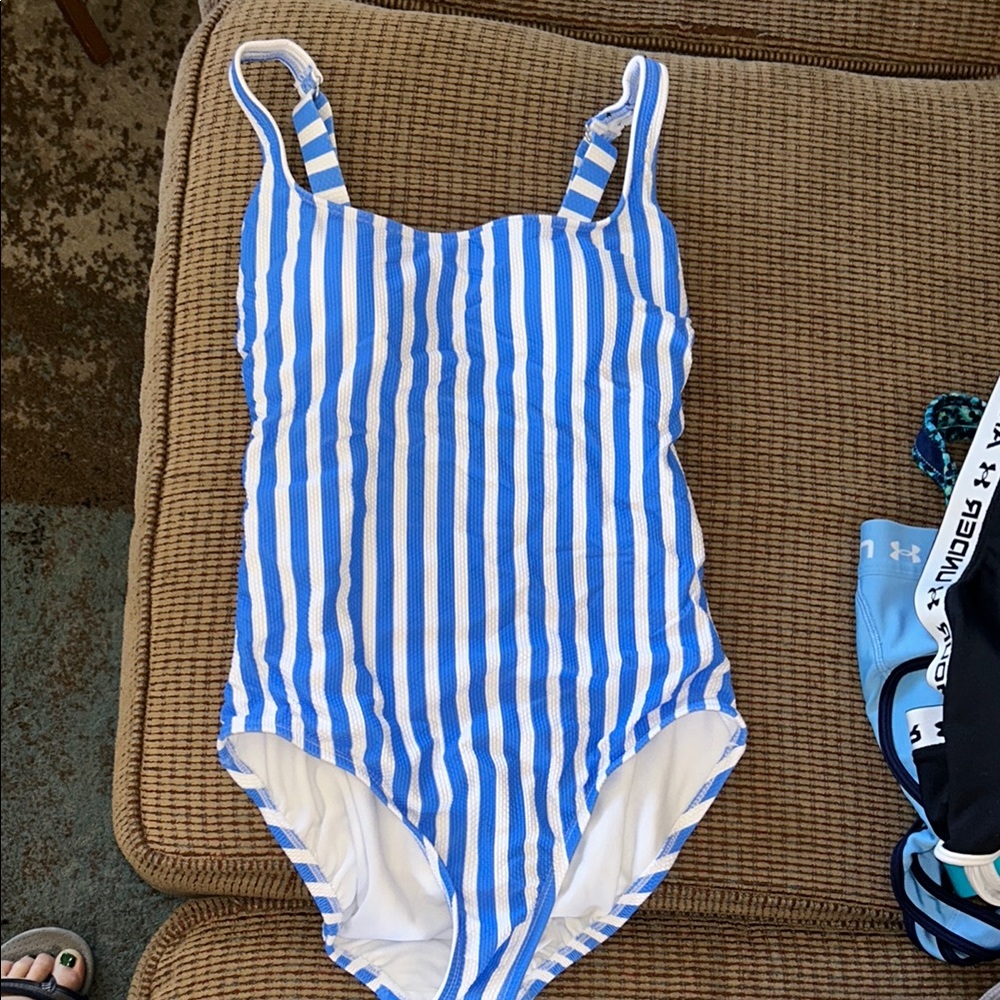 Kids Blue and White Striped Swimsuit